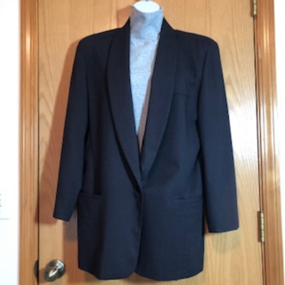 Vintage Studio Michelle Stuart Linen Rayon Black Long Blazer Size 12 Large